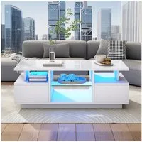 Merax Couchtisch hochglanz Sofatisch Beistelltisch mit LED-Beleuchtung (Kaffeetisch 100x50x36cm, 1-St), Wohnzimmertisch mit 2 Schubladen, Glasablagen & offenem Stauraum