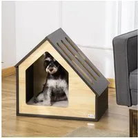 PawHut Hundehütte Indoor Hundehöhle mit Kissen Hundehaus mit schrägem Dach, Kaffee-Braun 60 x 40 x 59.2 cm