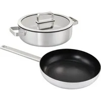 Hanseatic Pfannen-Set PREMIUM, Edelstahl (Set, 3-tlg., 1x Pfanne 24 cm, 1x Servierpfanne 28 cm mit Deckel), mit Antihaftbeschichtung, für alle Herdarten, Induktion