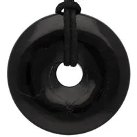 Lebensquelle Plus Kettenanhänger Turmalin, schwarz (Schörl) Donut, 40 mm Anhänger + Baumwollband