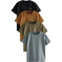Next T-Shirt 4er-Pack Kurzarm-T-Shirts mit Hirsch-Stickerei (4-tlg)