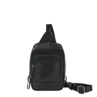 Crossover Bag Leder schwarz Slingbag 17x22cm | Greenburry Fiorentina Brusttasche aus Ziegenleder. Dezente Umhängetasche für Büro und Freizeit.