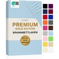 Jacobson Spannbettlaken PREMIUM 200 g/m² Jersey aus 97% Baumwolle & 3% Elasthan, Extra dichtes Bettlaken mit maximalem Halt