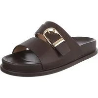 Ital-Design Damen Pantolette mit Schnalle, bequem und modern Pantolette (91971090) Flach Pantoletten in Braun