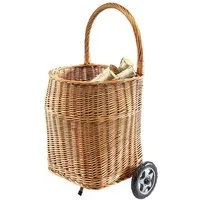 Kobolo Kaminholzkorb Holzwagen aus Vollweide mit Rollen und Griff
