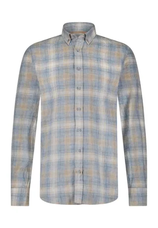 State of Art - Karohemd mit Leinen beige - Gr. - XL