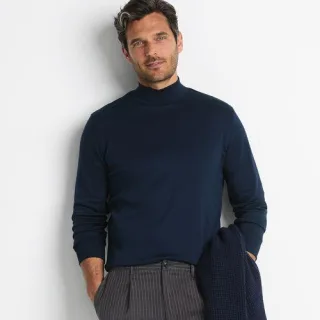 Supima Stehbundshirt, Classic Fit, Herren,  Blau, Baumwolle, by Lands' End