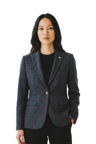 Damen-Marineblauer Tweed-Blazer maßgeschneiderte formelle Jacke – Madrid