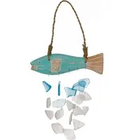 Guru-Shop Windspiel Mini Windspiel, Wanddeko - Fisch türkis