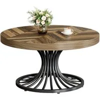 Tribesigns Couchtisch 80 cm großer Runder Couchtisch aus Holz im Farmhouse-Stil