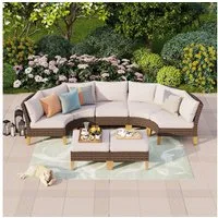 PHI VILLA Gartenlounge-Set, (4 x Fächer-Sofa, 1 x Armloser Stuhl, 2 x Ottomane, Polyethylen-Rattan)