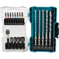 Bohrer-Bit-Set SDS Plus, 18-teilig, Bohrer- & Bit-Satz Klappbox mit transparentem Deckel