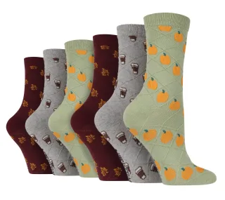 6 Paar Multipack Damen Herbst Socken | Wildfeet | Cute Novelty Design gestrickt Boot Socken - Herbst