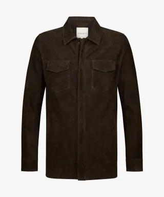 Profuomo - Dunkelbraunes Veloursleder-Overshirt dunkelbraun - Gr. - M