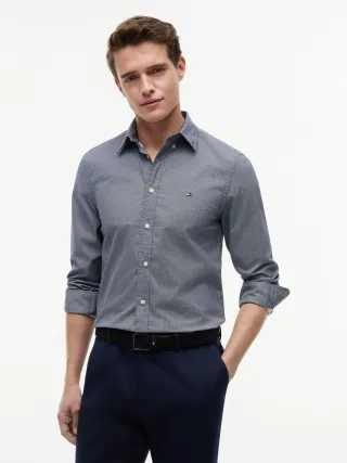 FLEX POPLIN SMALL PRINT SHIRT Carbon Navy - Gr. - M