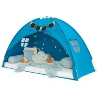 Insma Spielzelt 2 IN 1 Kinder Spielhaus Bettzelt Prinzessin Zelt (Schlosszelt mit Sternen-Lichterkette und Bären-Wimpelkette) 196×124×99cm