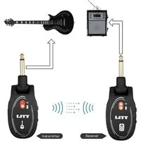 Bolwins F91C Drahtlos Gitarrensystem Audio Guitar Bass Transmitter Receiver Audio-Adapter 6,35 mm Klinkenstecker (Mono, drehbar) zu 6,35 mm Klinkenstecker (Mono, drehbar), 0 cm, Kabelloses Gitarrensystem (Sender + Empfänger)