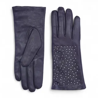 Lila italienische Leder-Fahrhandschuhe für Damen mit weichem Wollfutter, Winterdesign und Nietenbesatz