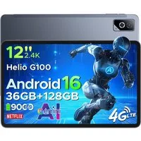 DOOGEE TabG6Pro 12'' Tablet Android 16 with SIM-Karte, Helio G100 Octa-Core Tablet (12", 128 GB, Android 16, Wifi, 128GB ROM, Gemini AI, 13MP+8MP, 90Hz, FACE ID, 9000 mAh, 5G WiFi/4G LTE)