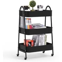 JEOBEST Beistellwagen Rollwagen Küchenwagen Servierwagen aus Metall 3-Etagen, (43x30x76.5cm) Multifunktionswagen für Küche, Schlafzimmer, Wohnzimmer