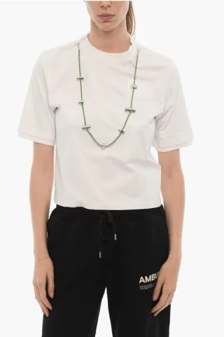 Einfarbiges STOPPERS Rundhals-T-Shirt mit abnehmbarer Kette in Weiß