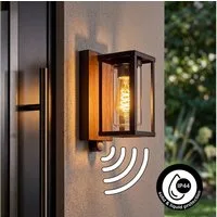 hofstein Außen-Wandleuchte Außenleuchte mit Bewegungsmelder aus Metall/Glas in Schwarz-Braun/Klar, ohne Leuchtmittel, Wandlampe für Terrasse/Hof, 1 x E27, ohne Leuchtmittel, IP44