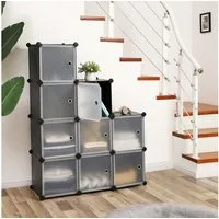 SONGMICS Schuhregal Regalsystem, Aufbewahrung von Kleidung, Schuhen, Büchern, 93x31x93 cm, Set aus 9 Würfeln, Kleiderschrank, mit Türen, Steckregal, schwarz