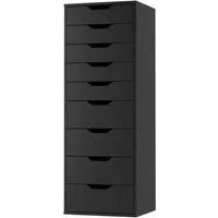 Homfa Kommode Schubladenschrank, Hochkommode, mit 9 Schubladen, schmal, schwarz, 45x40x124 cm