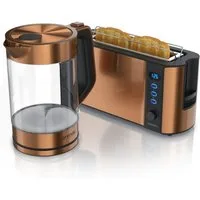 Arendo Frühstücks-Set Wasserkocher 1,7l & 2-Scheiben Langschlitz Toaster, Edelstahl, Kupfer (2-tlg), BPA-frei, GS-geprüfte Sicherheit, perfekt fürs Familienfrühstück