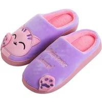 Katara Tier Pantoffeln Gr. 34-41 (Einhorn, Katze, Hase) Plüsch Hausschuhe Hausschuhe, weich, warm, süß, kuschelig, Plüsch Katze (Lila-Pink)