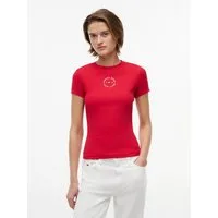 Tommy Jeans Kurzarmshirt TJW SLIM ESS LOGO2 RIB TEE EXT Baumwollmischung, slim fit, figurbetont, in gerippter Struktur