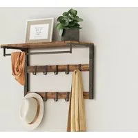 VASAGLE Wandgarderobe mit Ablage, Wandregal mit 10 Haken, Hängeregal, Flur Schlafzimmer