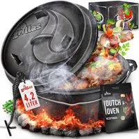 grillas Grilltopf grillas Dutch Oven Set mit Deckelheeber BBQ Gusseisen Feuertopf Gussto, Gusseisen (Dutch Oven Set, Feuerstelle), Henkel