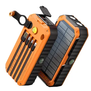 Xionel 22.5W 74Wh 20000mAh Solar Hand-cranked Power Bank Come with 4 Cables Built-in Compass & Leveler External Battery