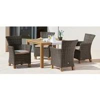 MERXX Garten-Essgruppe Toskana, (9-tlg), 4 Sessel, Tisch 110x110x75 cm, Polyrattan/Akazie