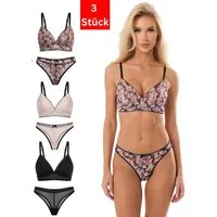 Elegant Love Set: Bügelloser BH Dessous-Set aus Spitze – Romantisches Bralette & String (Set, 2-tlg., mit Tanga, 3-er Pack) Cami-BH & Slip – Komfortables Unterwäsche-Set