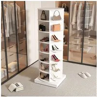 Odikalo Schuhschrank Schuhregal Stehschrank 360° Drehbarer 7 Ebenen 28 Schuhe Weiß