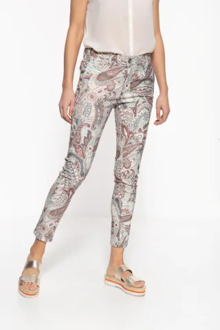 Amor, Truth & Trust Damen ATT JEANS High Waist Slim Fit Jeans mit auffälligem Paisley-Muster Ruby gemustert