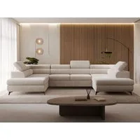 GrainGold Ecksofa U-Form Argon U, Set, Bettkasten, Wellenfedern, Verstellbare Kopfstützen, Schlaffunktion