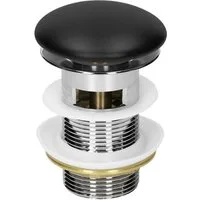 LuxeBath Ablaufgarnitur Ablaufventil für Waschbecken & Waschtisch Pop Up Ventil Doppeldichtung (Komplett-Set) Abflussgarnitur Universal Schwarz mit Überlauf und Keramikdeckel