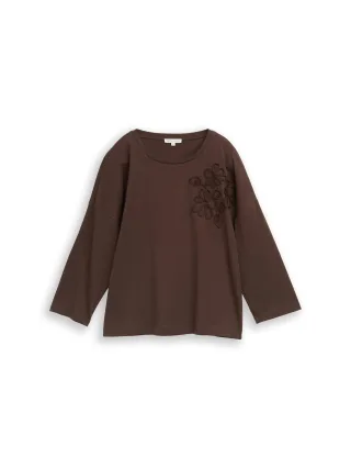Tom Tailor - Loose Fit T-Shirt mit Blumen-Applikation java dark brown - Gr. - XXL