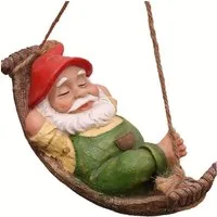 FOUORTUNATE-BEE Gartenzwerg Liegender Zwerg Gartenzwerg Gartendeko für Draußen Gartenfigur, (1 St), aus Hängematte Kunstharz Wasserdicht Gartenwichtel Figur