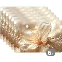 MuchoWow Platzset Blume - Weiß - Glitter - Gold - Modern, (6-St), Platzsets, Tischset, Abwaschbar, Tischsets, Platzdeckchen