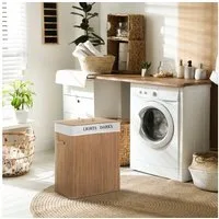 HOMCOM Wäschekorb Wäschesammler mit PU-Griffen, Laundry Baskets für Badezimmer (Wäschebox, 1 St., Wäschekorb), Segeltuch + Bambus Natur 100L 52 x 32 x 63 cm