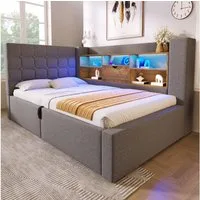 STILVORA Polsterbett 90x200 Schlafsofa mit bettfunktion und bettkasten Tagesbett Grau (Struraumbett, Funktionsbett, L-förmigem Kopfteil mit Stauraum, beidseitig montierbar), Hydraulisches Bett mit LED-Beleuchtung & USB/Type-C Ladestation