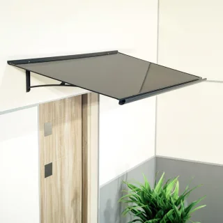Vordach Dortmund, Pultvordach, Aluminium, Glas, Anthrazit, mit integrierter Regenrinne, individuell konfigurierbar
