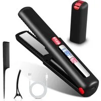 CkeyiN Mini-Reiseglätteisen kabelloser Haarglätter 2-in-1-Haarglätter Locken & Glätten 160℃-220℃ Keramik-Beschichtung, Nass- und Trockenanwendung, 7 Temperaturstufen, mit Hitzeschild Sicherheitsschalter LCD-Anzeige