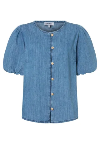 MORE & MORE - Jeansbluse mit Ballonärmeln blau - Gr. - 38