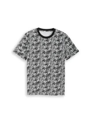 Denim Tom Tailor - T-Shirt mit Palmenprint black white stripy palm print - Gr. - S