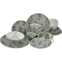 CreaTable Kombiservice Vintage Flowers Stein (16-tlg), 4 Personen, Porzellan